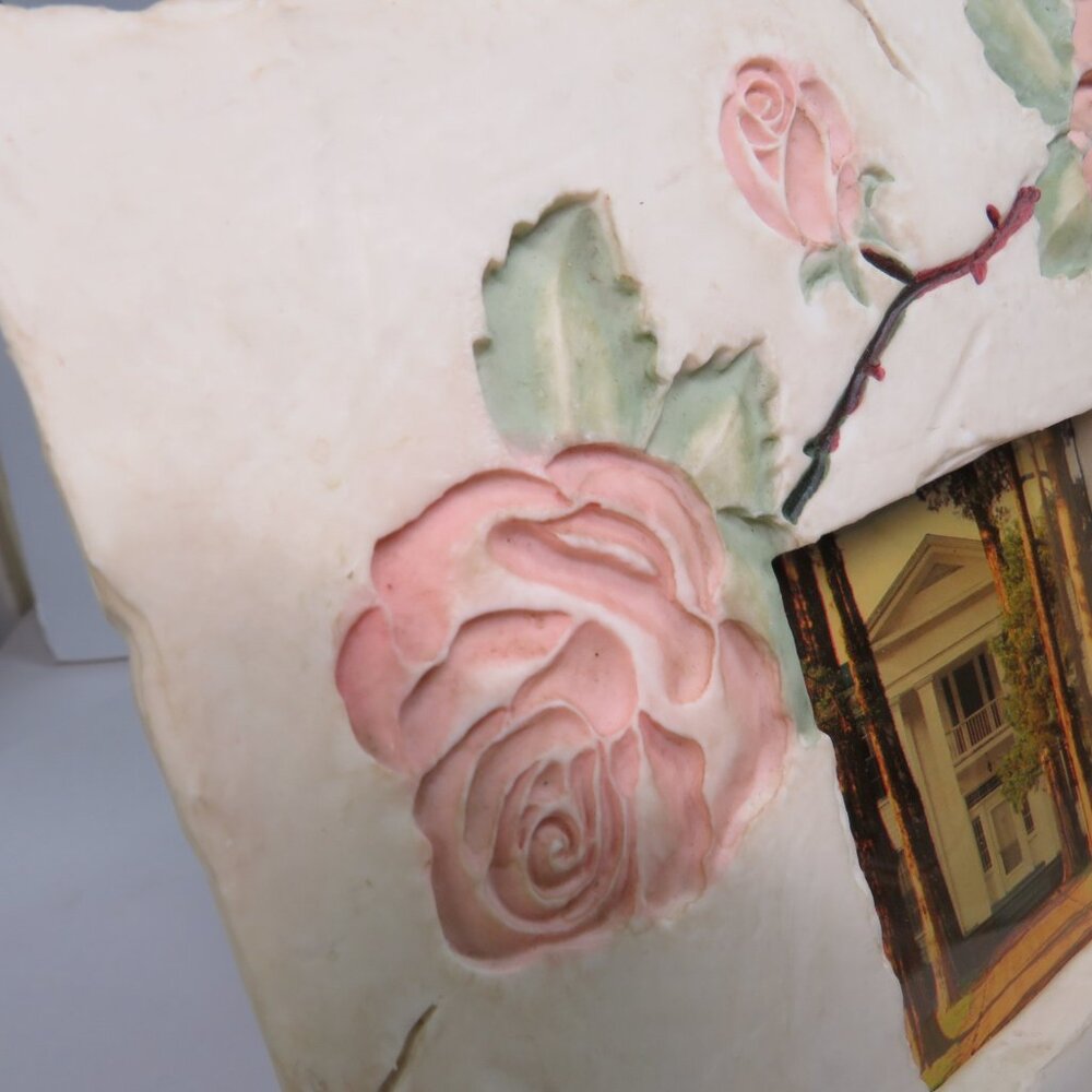 Rose Ceramic Tile Picture Frame Embossed & Engraved Rustic - Picture 4 of 15